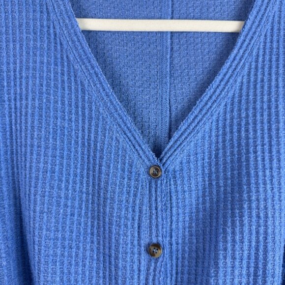 Urban Outfitters Out From‎ Under Jojo Waffle Knit Top Womens XS Blue Button Boxy - Picture 2 of 9